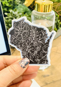 Black Floral Wisconsin Sticker